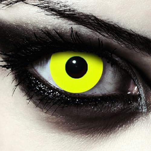 Designlenses, Dos lentillas de color amarillo totalmente para Halloween exorcista zombie disfraz lentes sin dioprtías/corregir + gratis caso de lente „Yellow Bigeye